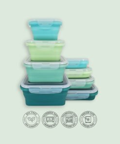 Square Food Containers Green Set (4-pc) — 350, 540, 800 & 1200 ml